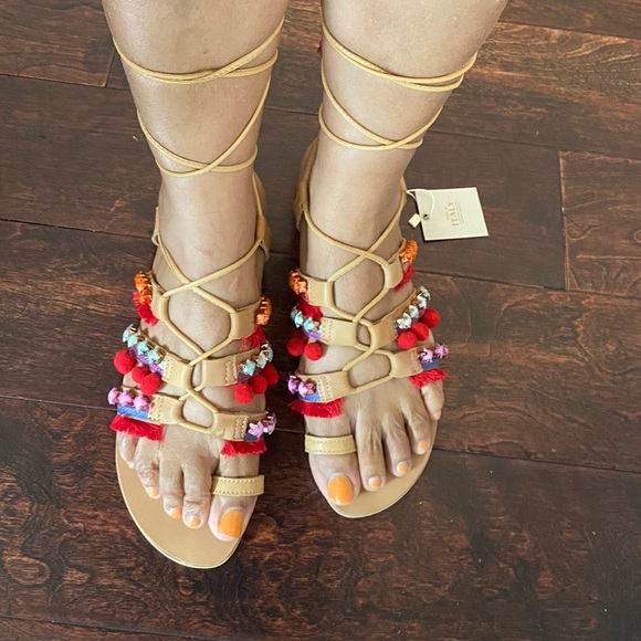 COPY - Anthropology Barbara barbieri tassel Pom lace Gladiator Sandal - Picture 2 of 16